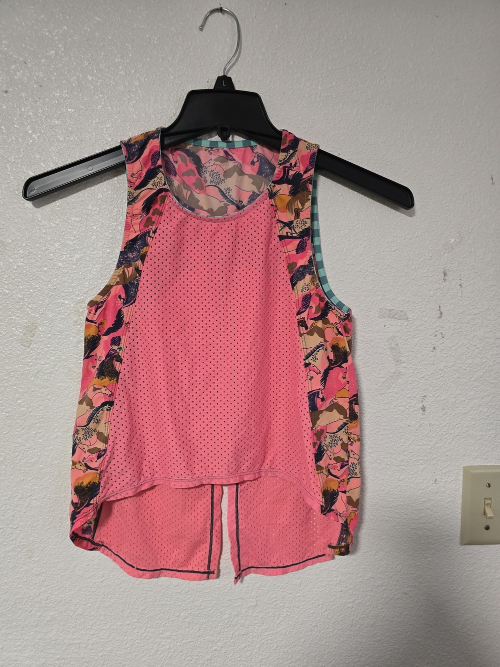 Women’s Pink Mesh Athletic Tankini Top with Printed Side Panels